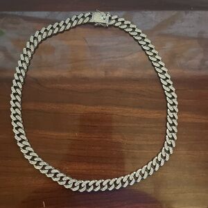 Icebreaker Silver Tone Pave Cuban Link Chain Necklace